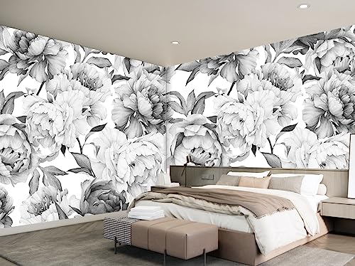 MFWFM Gray Peonies Wallpaper Watercolor Floral Mural Wallpaper for NurseryNot Peel n Stick - Image 1