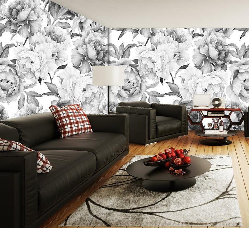 MFWFM Gray Peonies Wallpaper Watercolor Floral Mural Wallpaper for NurseryNot Peel n Stick - Image 3