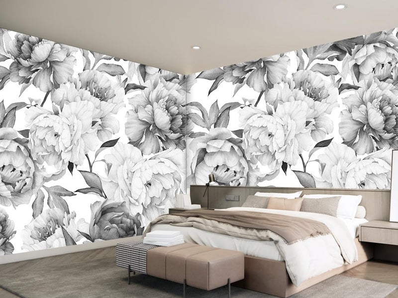 MFWFM Gray Peonies Wallpaper Watercolor Floral Mural Wallpaper for NurseryNot Peel n Stick - Image 2