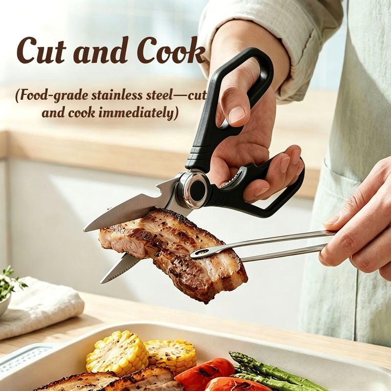 Multi-functional Kitchen Scissors and Milk White Melon Peeler Kitchen Gadgets Set Chicken Bone Shears Fish Scale Scraper Nutcracker Essential Tools for Home Restaurant Catering - Image 3
