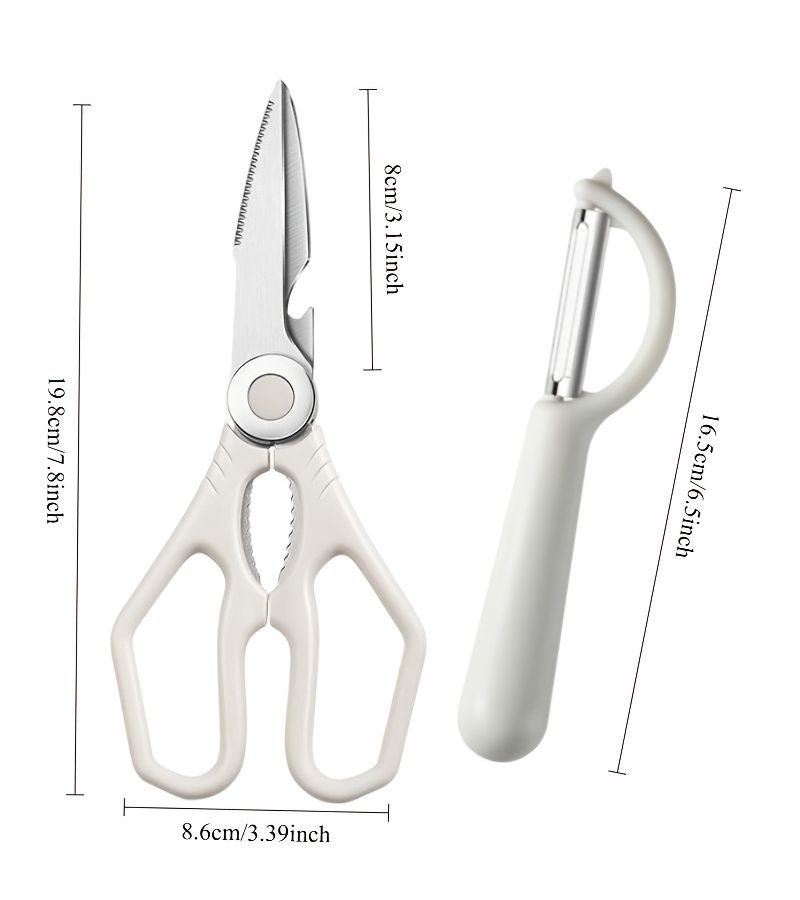 Multi-functional Kitchen Scissors and Milk White Melon Peeler Kitchen Gadgets Set Chicken Bone Shears Fish Scale Scraper Nutcracker Essential Tools for Home Restaurant Catering - Image 2