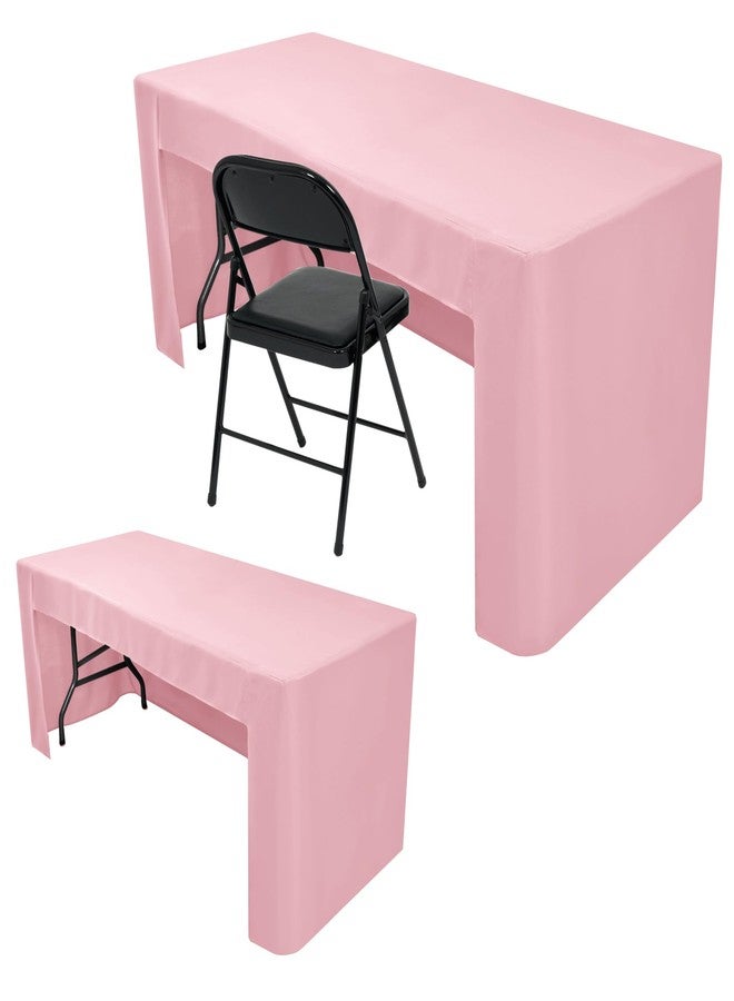 Nasitos 2 Pack 8 foot Tablecloth Fitted Pink Trade Show Table Covers-Open Back Tablecloth Washable Fabric Table Cloth for Rectangular Table, Parties, Craft Show, Baby Shower, Events, Vendor Booth - Image 1
