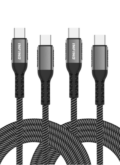 كابل USB-C إلى USB-C بقدرة 100 واط [عبوة من قطعتين، 6.6 قدم] - شحن سريع PD 5A مع E-Marker لأجهزة iPhone و MacBook و iPad Pro و Samsung وأجهزة Type-C - أسود