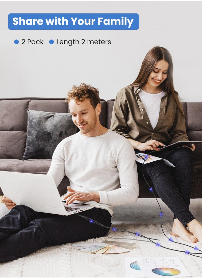 infino - كابل USB-C إلى USB-C بقدرة 100 واط [عبوة من قطعتين، 6.6 قدم] - شحن سريع PD 5A مع E-Marker لأجهزة iPhone و MacBook و iPad Pro و Samsung وأجهزة Type-C - أسود - Image 1