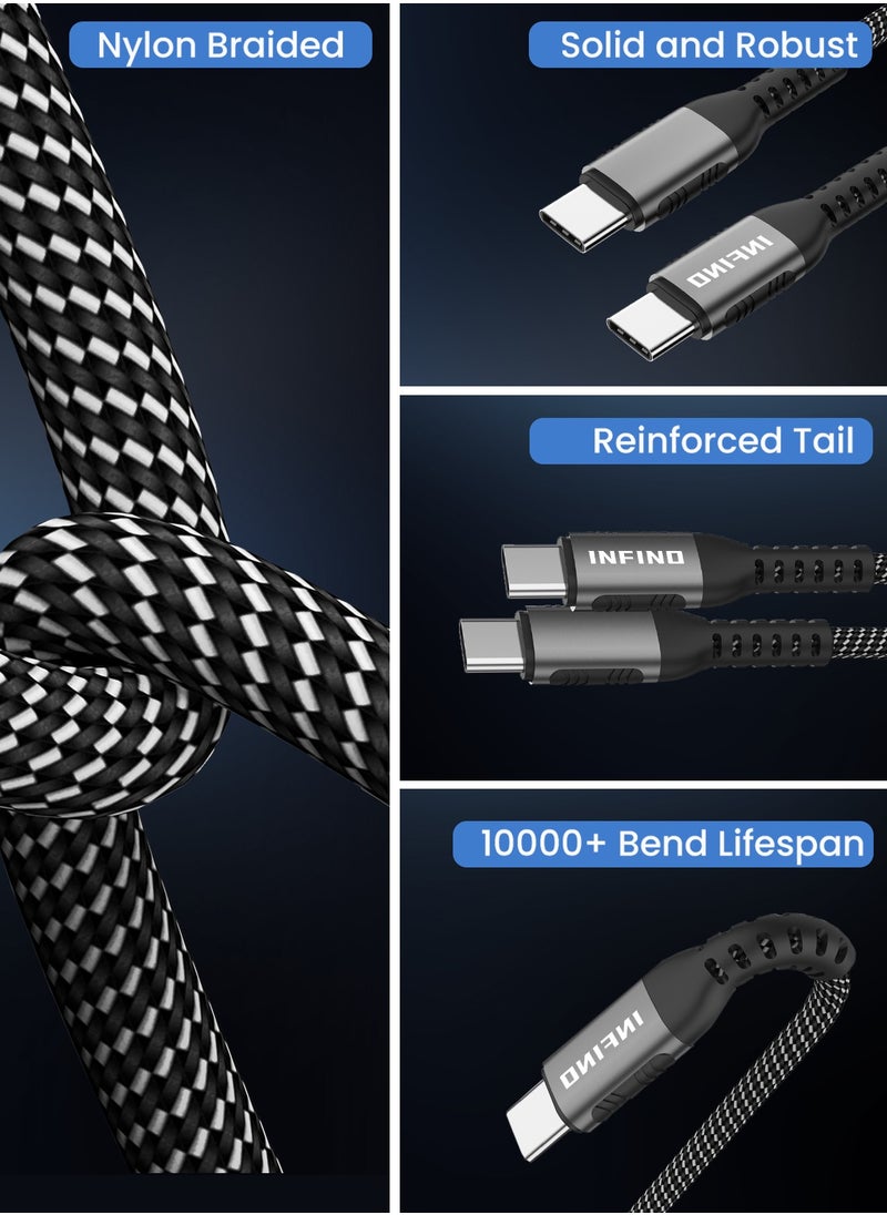 infino - كابل USB-C إلى USB-C بقدرة 100 واط [عبوة من قطعتين، 6.6 قدم] - شحن سريع PD 5A مع E-Marker لأجهزة iPhone و MacBook و iPad Pro و Samsung وأجهزة Type-C - أسود - Image 1