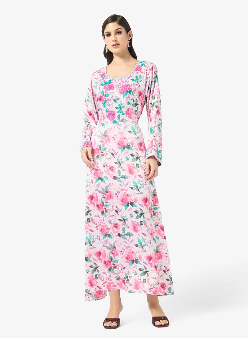 ARABIAN CLOSET Embellished Belted Jalabiya