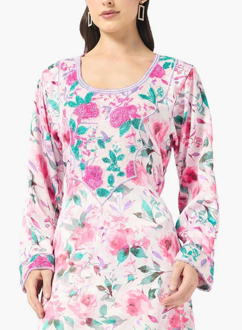 ARABIAN CLOSET Embellished Belted Jalabiya