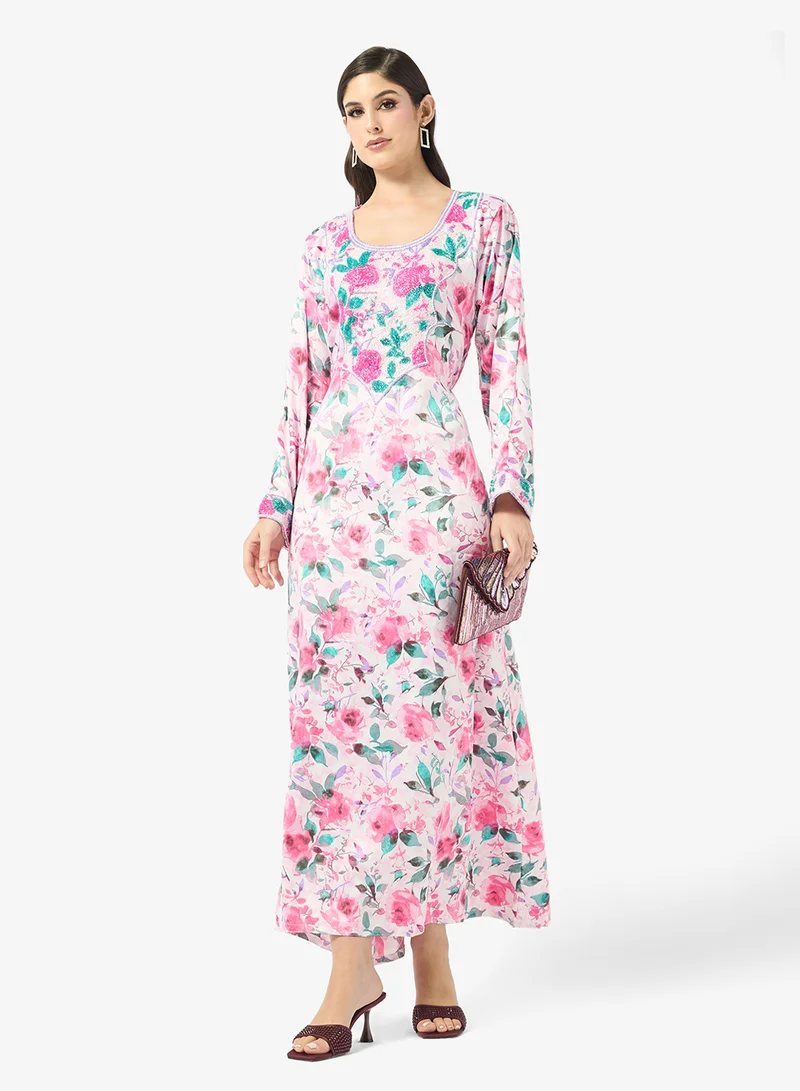 ARABIAN CLOSET Embellished Belted Jalabiya