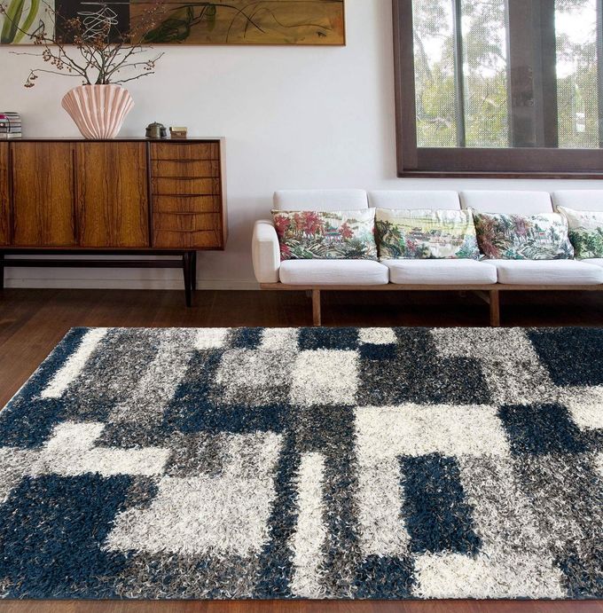 DISTRESSED MODERN BOXES PLUSH SHAG AREA RUG 710 X 10 NAVY