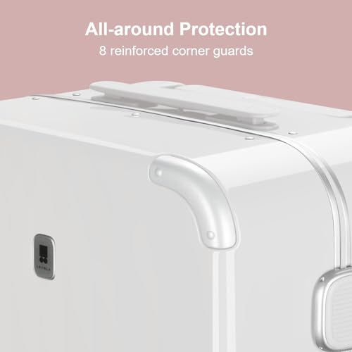 LEVEL8 حقيبة سفر بدون سحاب معتمدة من شركات الطيران بإطار من الألمنيوم، حقيبة صلبة لطيفة بعجلات دوارة، حقيبة سفر معدنية مع أقفال TSA، 20 بوصة، أبيض فاتح - Image 5