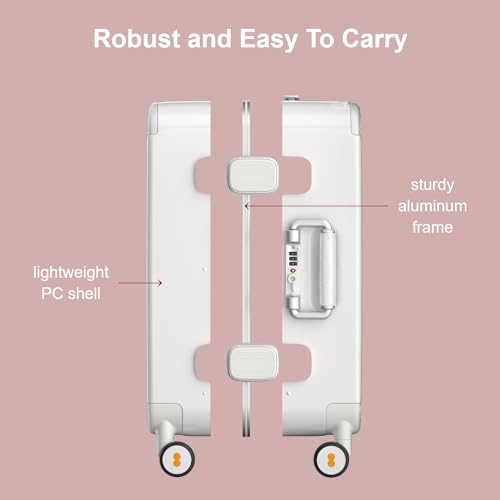 LEVEL8 حقيبة سفر بدون سحاب معتمدة من شركات الطيران بإطار من الألمنيوم، حقيبة صلبة لطيفة بعجلات دوارة، حقيبة سفر معدنية مع أقفال TSA، 20 بوصة، أبيض فاتح - Image 4