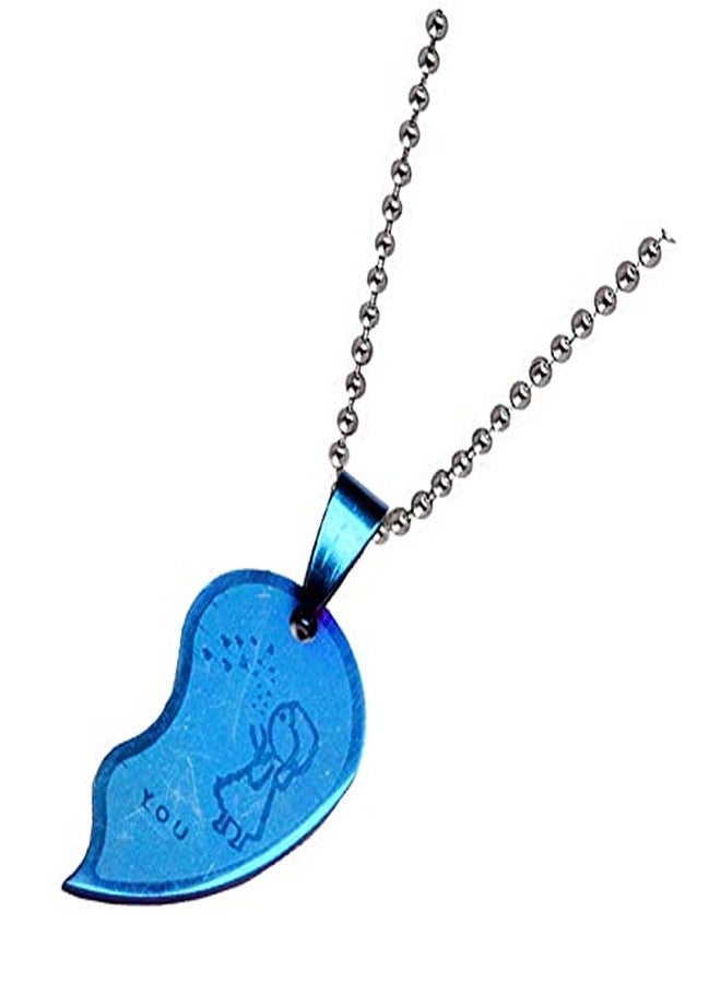 Sullery New 2 pcs Couple Heart Choker Party Engraving Love You for Friendship Gift (2 Pieces - his and her) Silver and Blue Stainless Steel Necklace Chain for Men and Women - Image 3