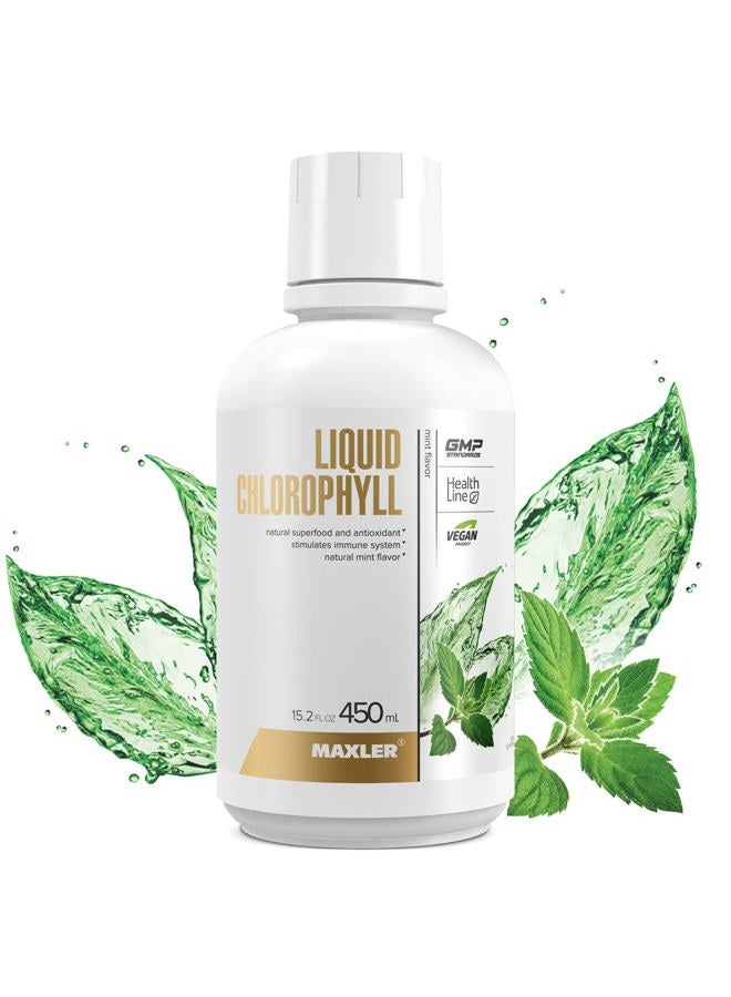 MAXLER Chlorophyll Liquid Mint Flavor - Internal Deodorant for Body Odor & Bad Breath Supplement - Vegan Liquid Chlorophyll - 132 mg of Chlorophyllin per 1 Serving (15 Servings) - 15.2 fl oz - Image 1