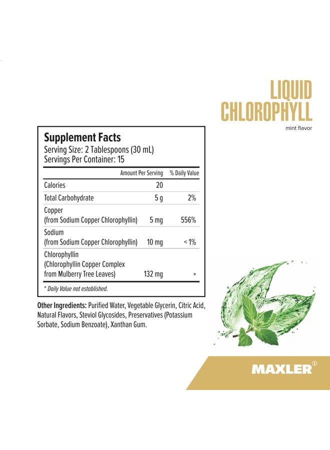 MAXLER Chlorophyll Liquid Mint Flavor - Internal Deodorant for Body Odor & Bad Breath Supplement - Vegan Liquid Chlorophyll - 132 mg of Chlorophyllin per 1 Serving (15 Servings) - 15.2 fl oz - Image 5