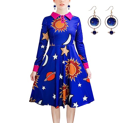 ATAMET Halloween Women's Planets Stars Moon Solar System Dress Cosplay Costume A-Line Dress - Image 1