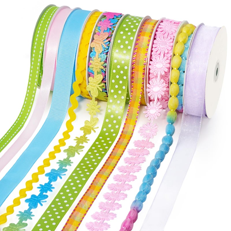 LaRibbons Pastel Ribbons for Crafts 10 Rolls Assorted Ribbon for Gift Wrapping, Hair Bows, DIY Crafts, Home Decor 46 Yards - Image 1