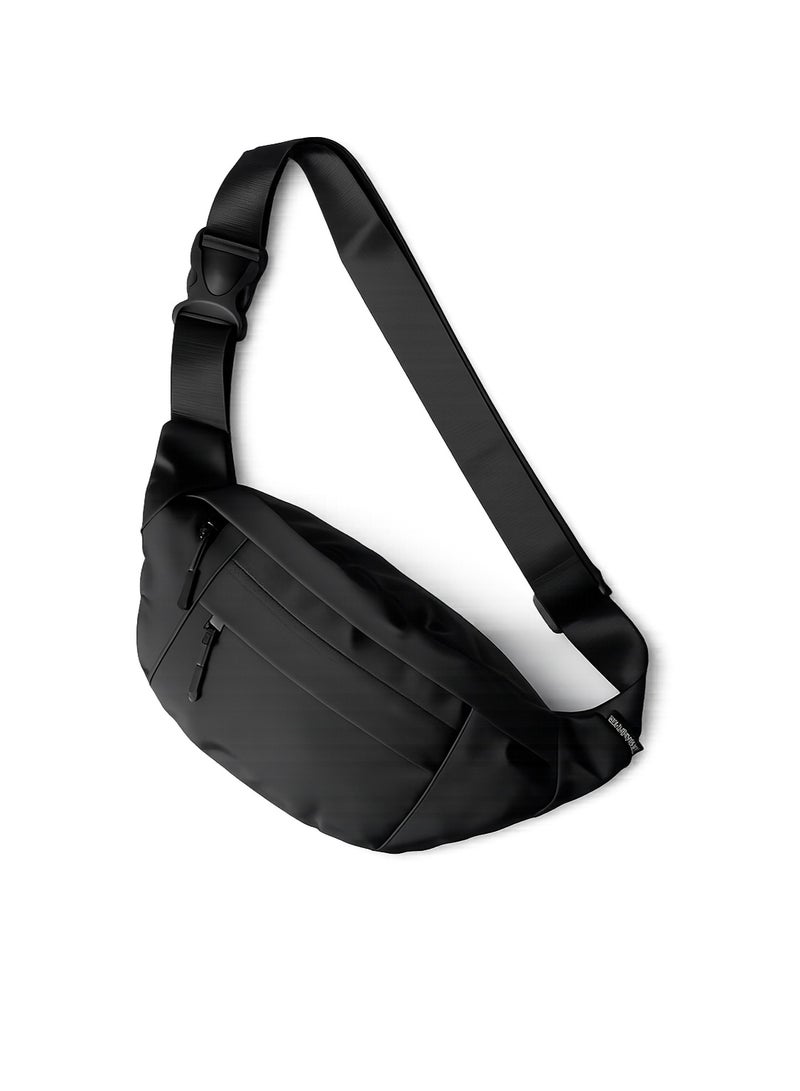 zoba Crossbody and waist bag for men and women – practical, comfortable, and lightweight – offers freedom of movement – ​​protects all your belongings from the rain – black, featuring three zippers. - Image 1