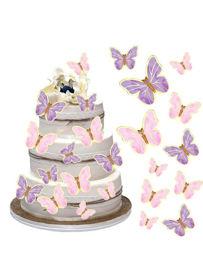 FOIMAS 60pcs Butterfly Cake Toppers,3D Butterfly Cupcake Topper Pick for Birthday Baby Shower Wedding Cake Decoration,Pink & Purple - Image 2