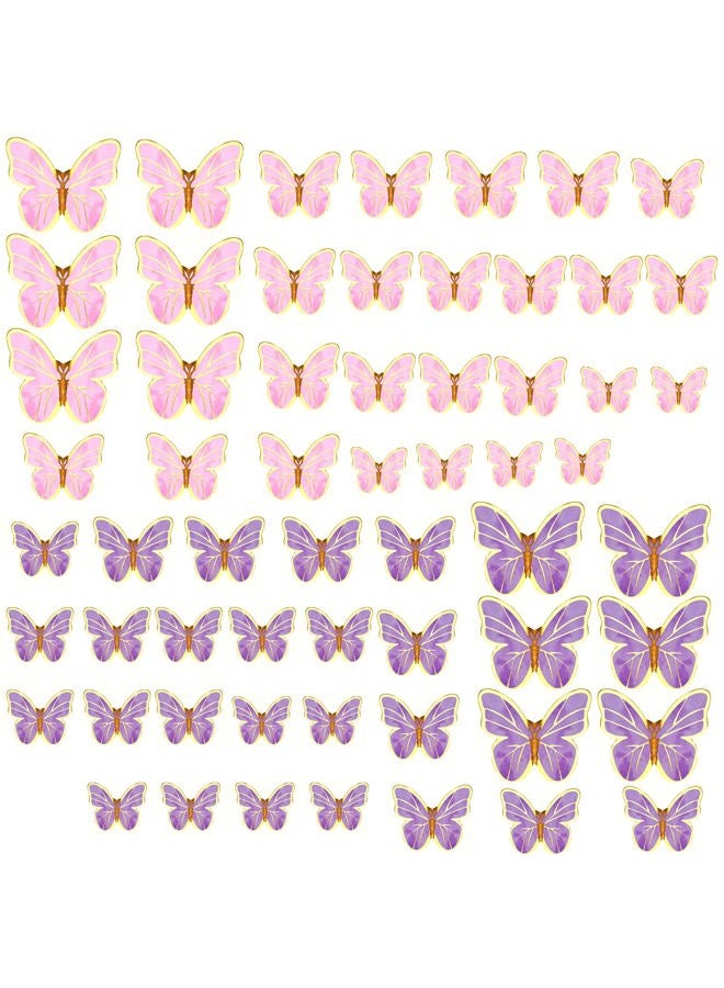FOIMAS 60pcs Butterfly Cake Toppers,3D Butterfly Cupcake Topper Pick for Birthday Baby Shower Wedding Cake Decoration,Pink & Purple - Image 1