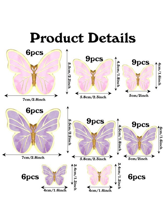 FOIMAS 60pcs Butterfly Cake Toppers,3D Butterfly Cupcake Topper Pick for Birthday Baby Shower Wedding Cake Decoration,Pink & Purple - Image 3