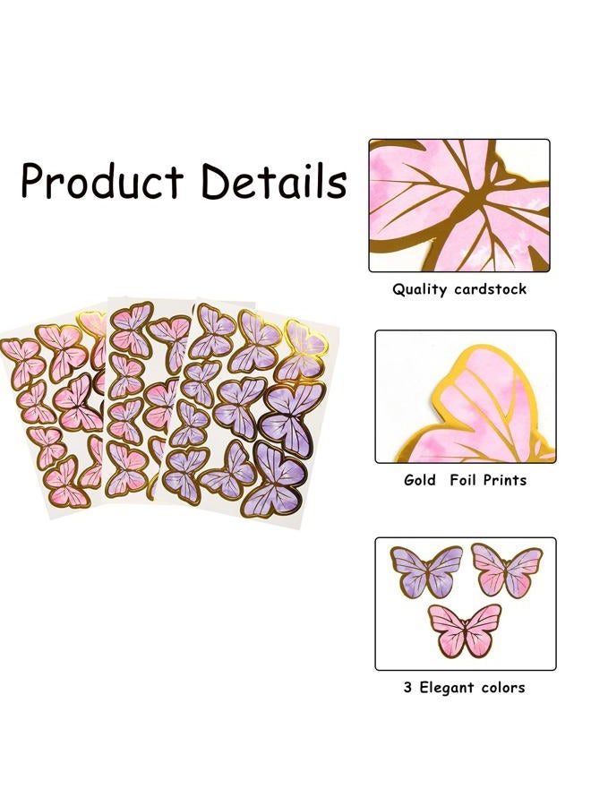 FOIMAS 60pcs Butterfly Cake Toppers,3D Butterfly Cupcake Topper Pick for Birthday Baby Shower Wedding Cake Decoration,Pink & Purple - Image 4