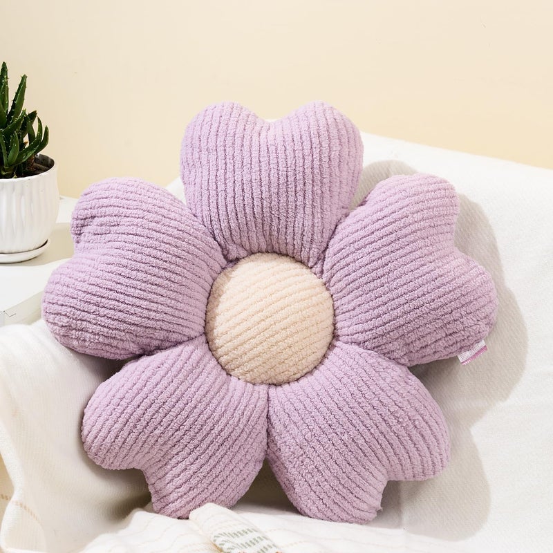 Sioloc Flower Shaped Throw Pillow, Fun Daisy Pillow, 15.7" Purple Cute Decorative Seat Cushion Aesthetic Flower Plush Pillows for Bed Floor Couch Chair - Image 1