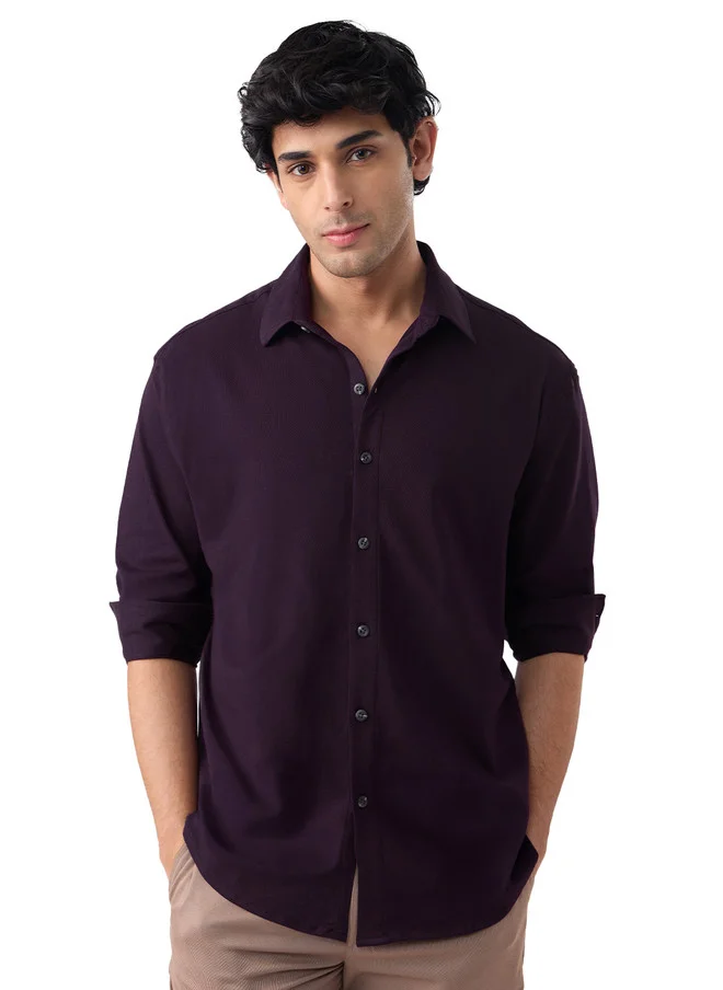 The Souled Store  The Souled Store Men Mulberry Solid Purple Regular Fit Textured Shirt  | Best Price UAE