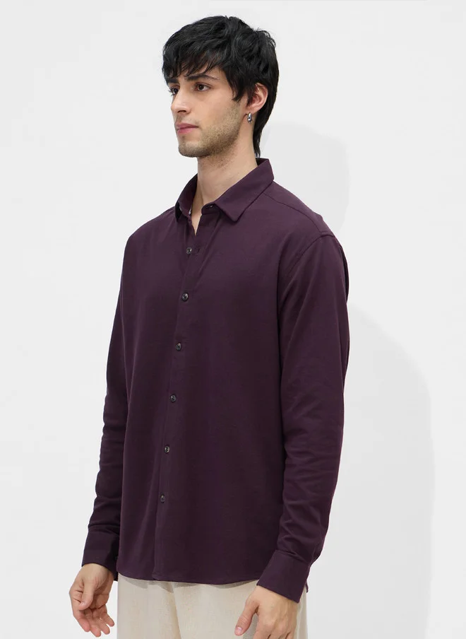 The Souled Store  The Souled Store Men Mulberry Solid Purple Regular Fit Textured Shirt  | Best Price UAE