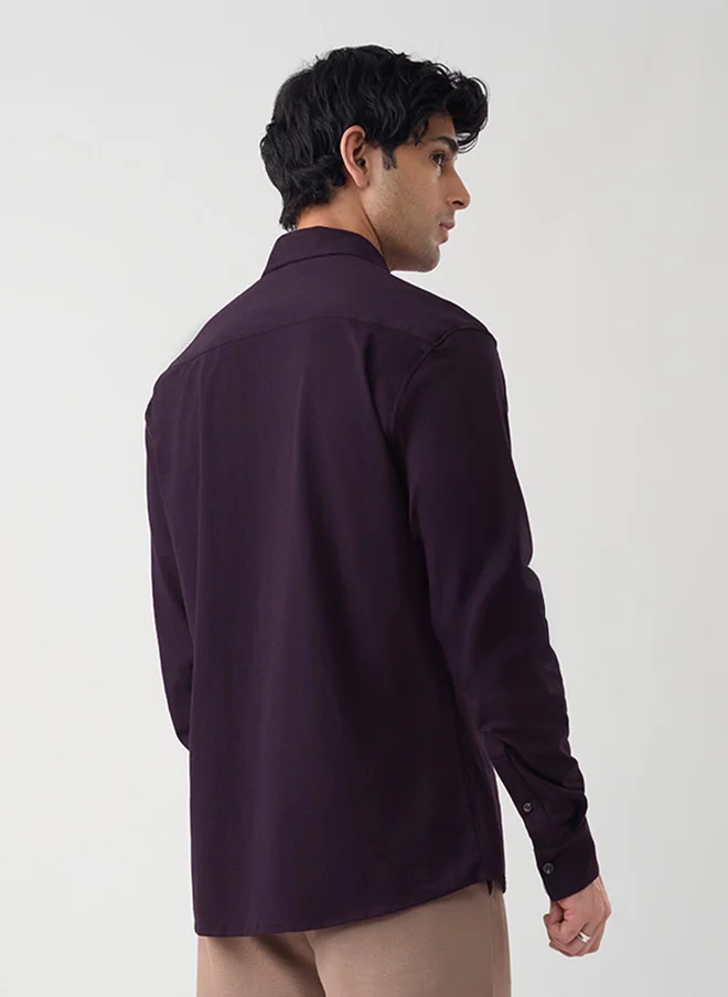 The Souled Store  The Souled Store Men Mulberry Solid Purple Regular Fit Textured Shirt  | Best Price UAE