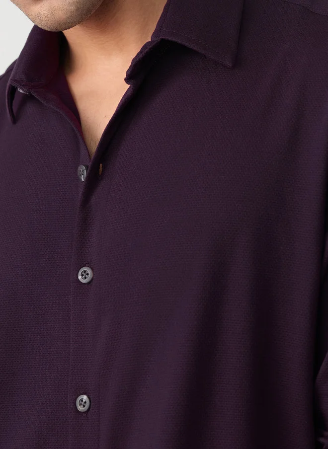 The Souled Store  The Souled Store Men Mulberry Solid Purple Regular Fit Textured Shirt  | Best Price UAE