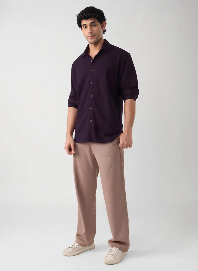 The Souled Store  The Souled Store Men Mulberry Solid Purple Regular Fit Textured Shirt  | Best Price UAE