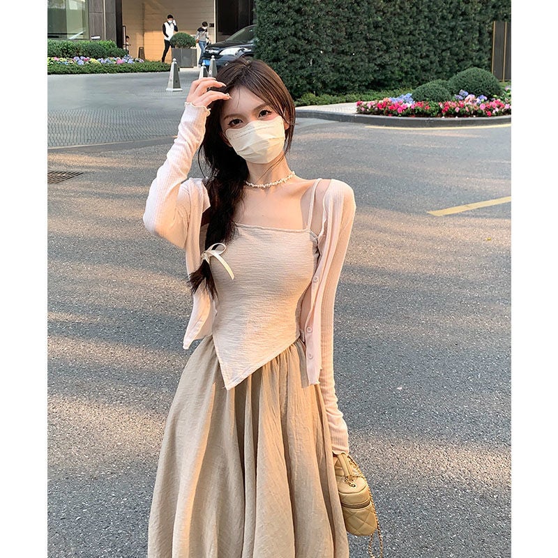 Chic Spring Desire Set for Women Cardigan Two-Piece Sling Set 