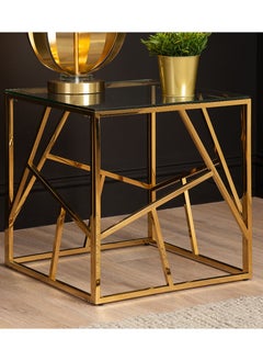 VANITY LIVING VANITY LIVING Accent Side Table, Tempered Glass Tabletop, Sofa End Table for Living and Bedroom with Modern Roma Gold Sturdy Stainless Steel Frame  - Image 3