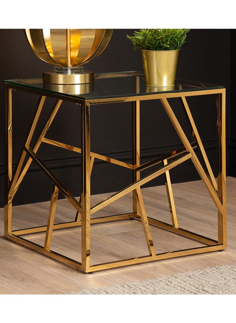 VANITY LIVING VANITY LIVING Accent Side Table, Tempered Glass Tabletop, Sofa End Table for Living and Bedroom with Modern Roma Gold Sturdy Stainless Steel Frame  - Image 3