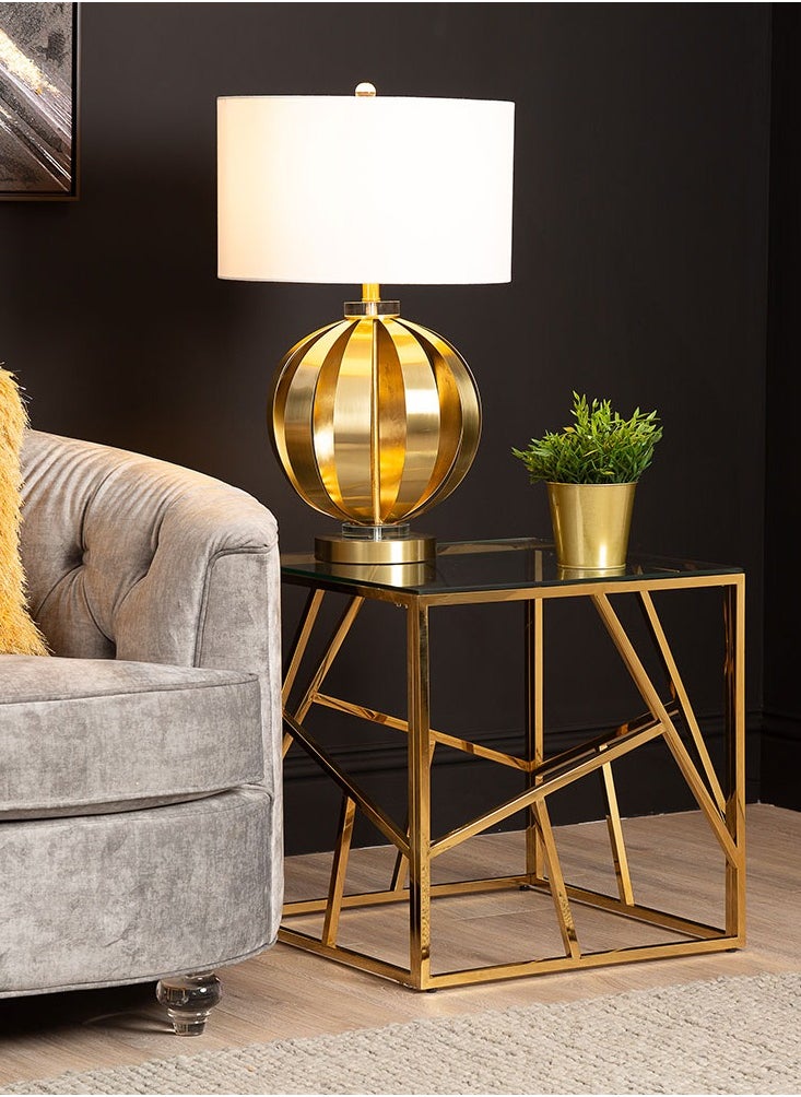 VANITY LIVING VANITY LIVING Accent Side Table, Tempered Glass Tabletop, Sofa End Table for Living and Bedroom with Modern Roma Gold Sturdy Stainless Steel Frame  - Image 4