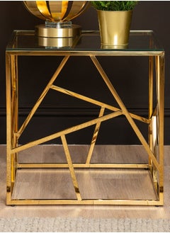 VANITY LIVING VANITY LIVING Accent Side Table, Tempered Glass Tabletop, Sofa End Table for Living and Bedroom with Modern Roma Gold Sturdy Stainless Steel Frame  - Image 1