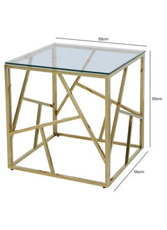 VANITY LIVING VANITY LIVING Accent Side Table, Tempered Glass Tabletop, Sofa End Table for Living and Bedroom with Modern Roma Gold Sturdy Stainless Steel Frame  - Image 2