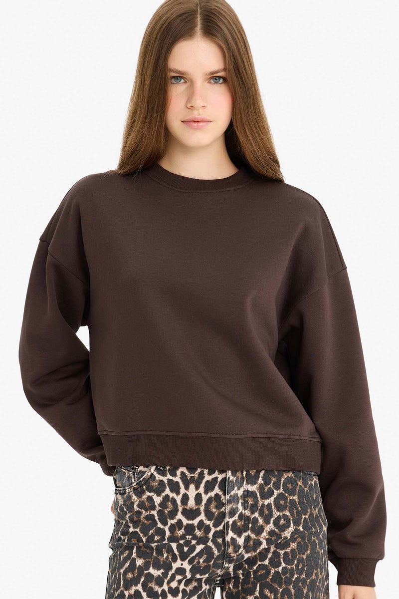 DeFacto Brown Woman Regular Fit Long Sleeve Sweatshirt Casual - Image 1