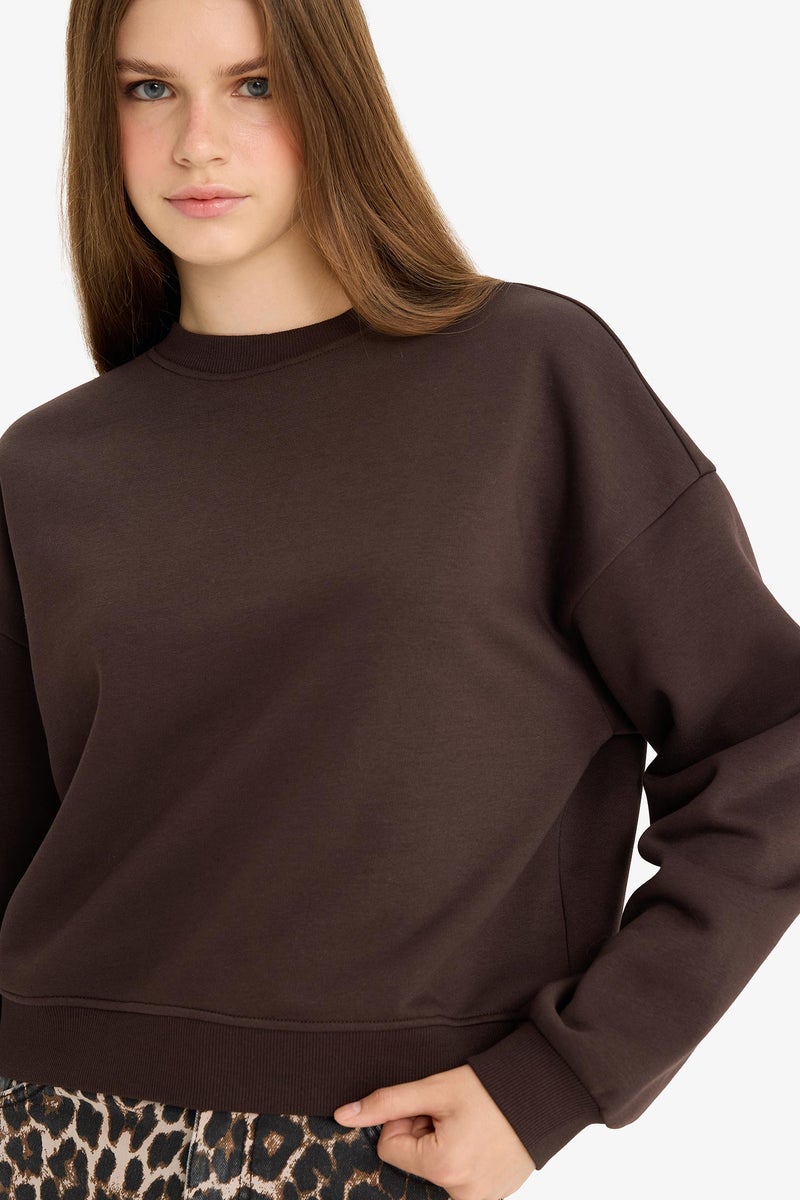 DeFacto Brown Woman Regular Fit Long Sleeve Sweatshirt Casual - Image 5