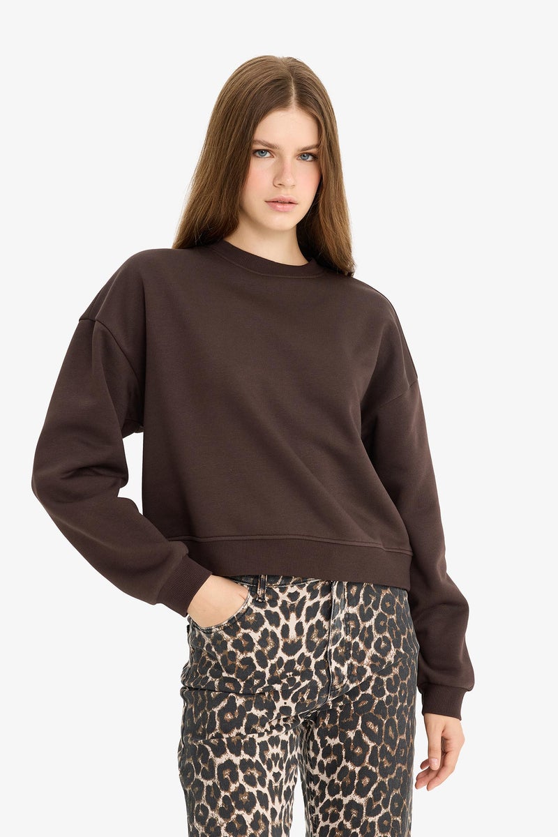 DeFacto Brown Woman Regular Fit Long Sleeve Sweatshirt Casual - Image 4