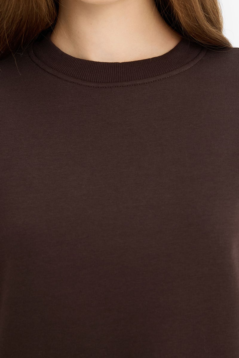 DeFacto Brown Woman Regular Fit Long Sleeve Sweatshirt Casual - Image 3