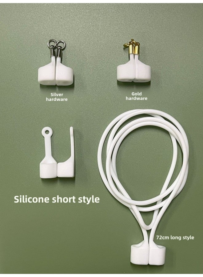 For Apple AirPods234 Generation Huawei Xiaomi Air2Spro2 Magnetic Headset Anti-lost Rope Silicone Lanyard-Color:White-Applicable Models:Airpods Short Silicone Lanyard (price Of 1 Pair) - Image 1