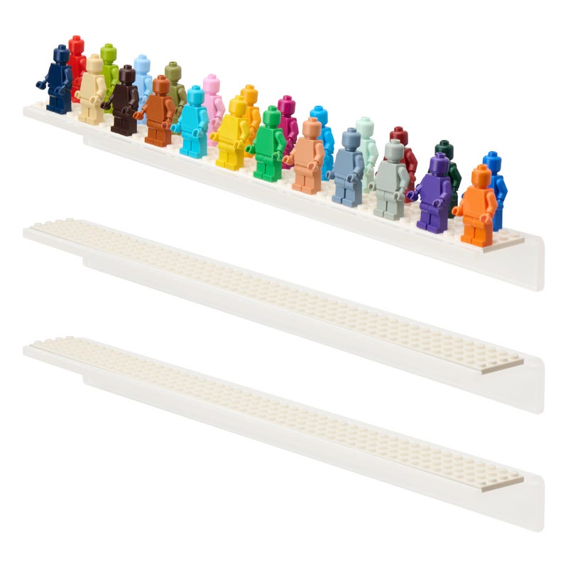 Tapeera 3Pack Minifigure Display Case Holds Up To 72 Figures  Acrylic Floating Shelf Display With Brick Building Baseplates  Wall Mount Minifig Organizer White Baseplates