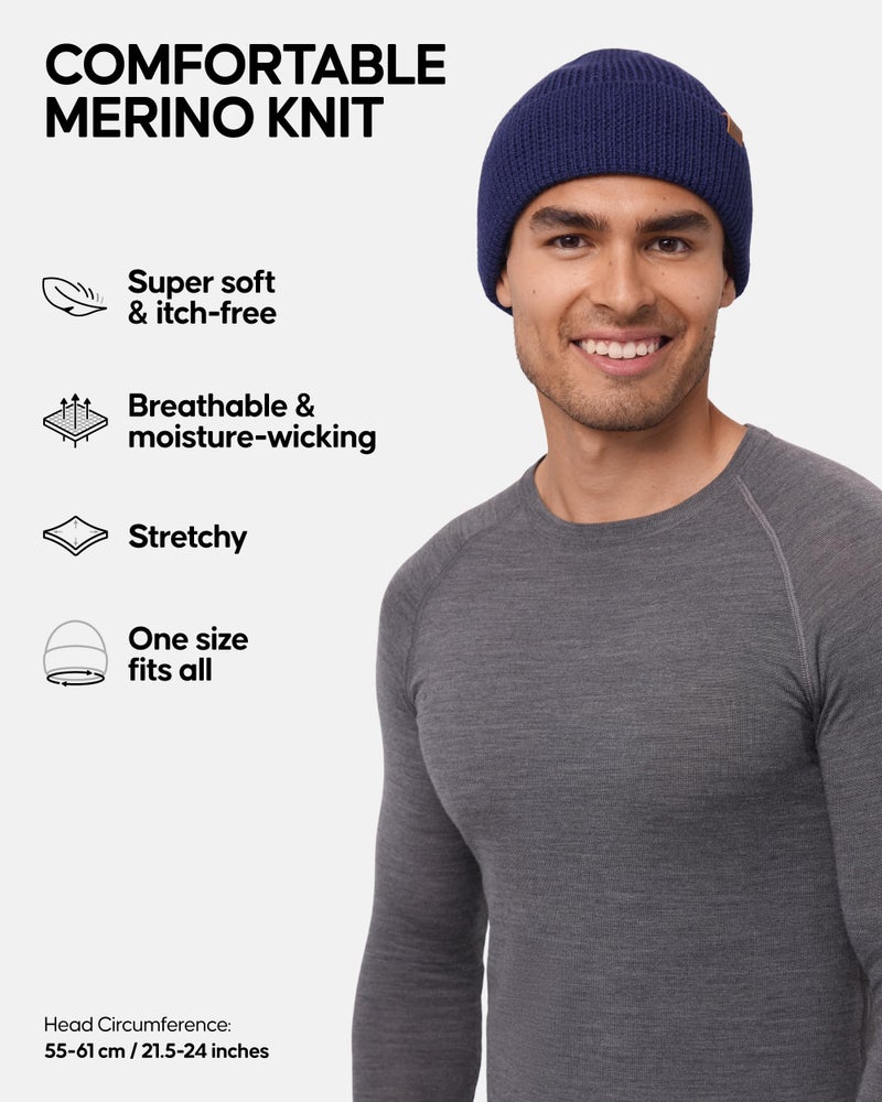 DANISH ENDURANCE Merino Wool Beanie for Men & Women, Warm Knitted Winter Hat, Black - Image 2