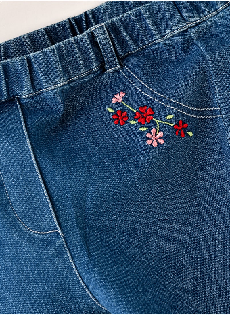 Jelliene Girls' Embroidered Denim Leggings  - Image 4