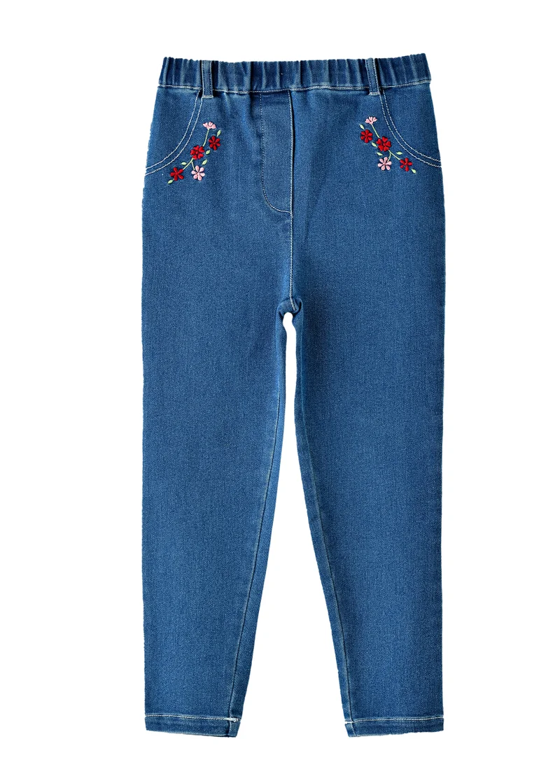 Jelliene Girls' Embroidered Denim Leggings