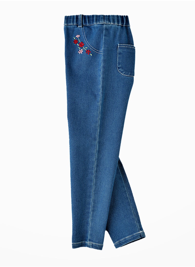 Jelliene Girls' Embroidered Denim Leggings  - Image 3