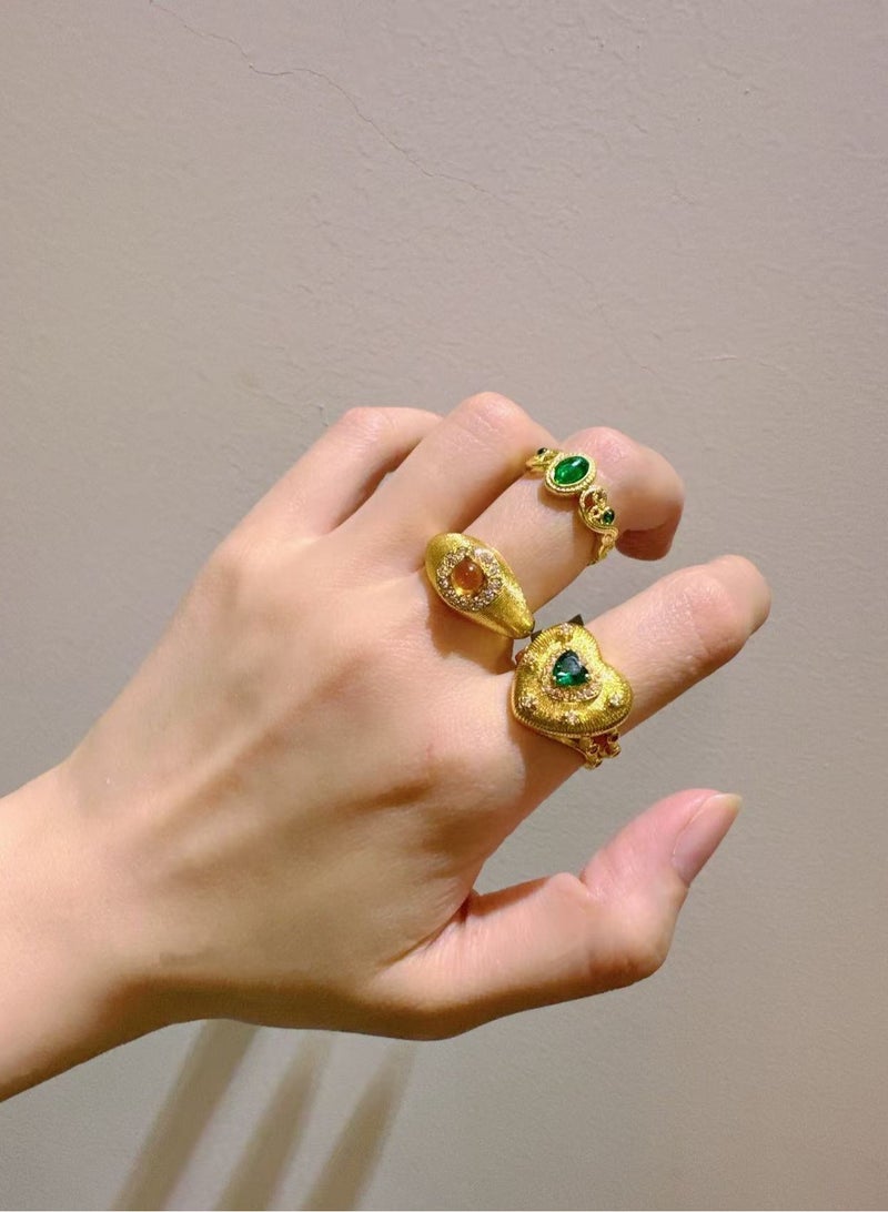 SYNSYB Vintage Style Gold-Plated adjustable Ring Set, Crystal Floral Design, Amber Centre Stone With Luxury Gift Box - Image 4