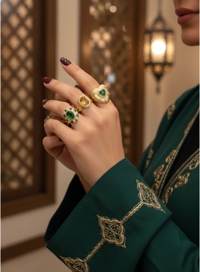 SYNSYB Vintage Style Gold-Plated adjustable Ring Set, Crystal Floral Design, Amber Centre Stone With Luxury Gift Box - Image 1