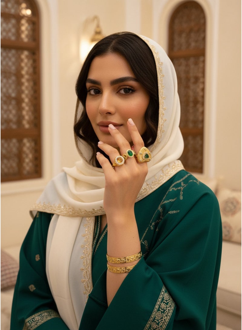 SYNSYB Vintage Style Gold-Plated adjustable Ring Set, Crystal Floral Design, Amber Centre Stone With Luxury Gift Box - Image 3